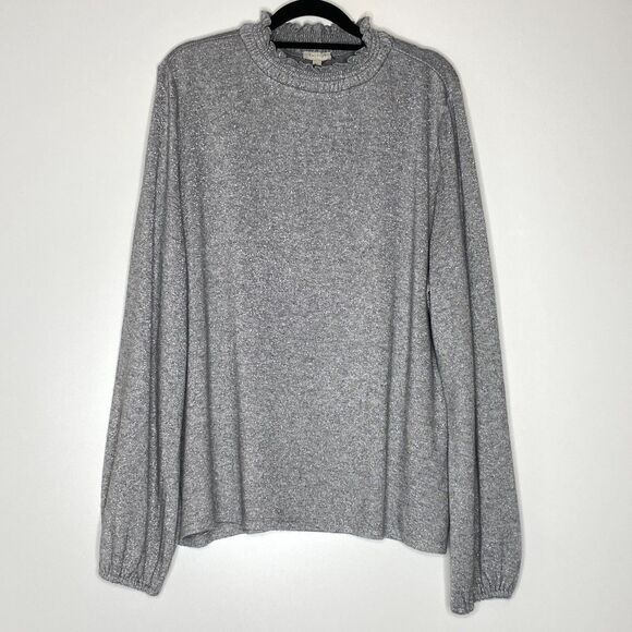New Talbots Silver Smocked Neck Long Sleeve Top Women's Size XL - Picture 1 of 6
